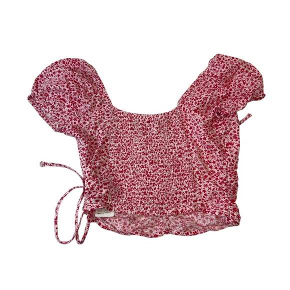 hollister red and white floral lace ruffle cinched top baby doll coquette boho - Picture 4 of 9